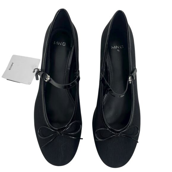 Mango Round Toe Mary Jane Bow Ballerina Flats Black Size 36/ 6 - Picture 4 of 14